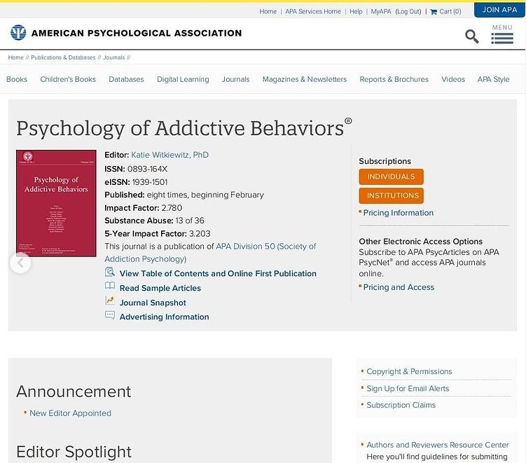 ژورنال روان‌شناسی رفتارهای اعتیادی (Psychology of Addictive Behaviors)